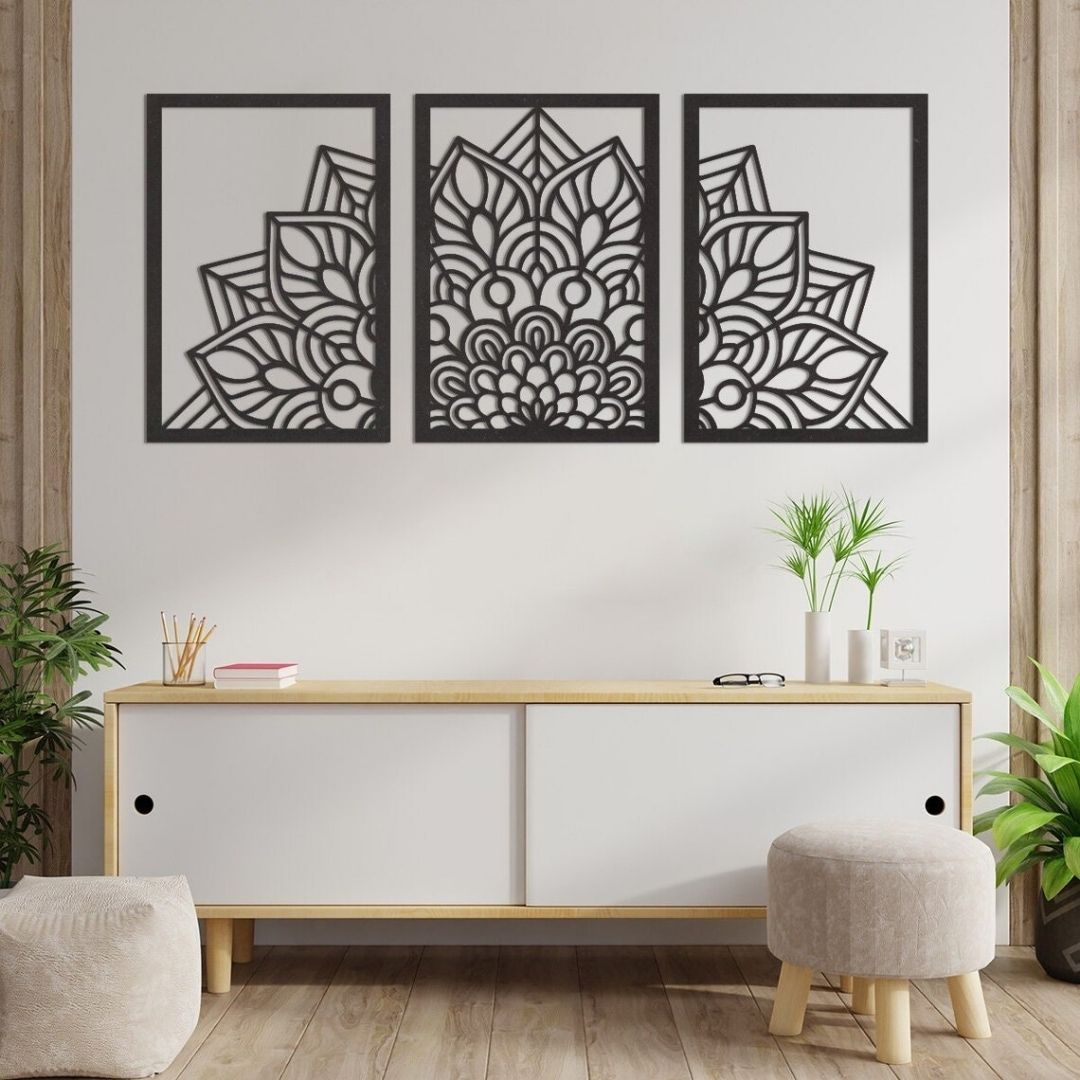 3 Pic Mandala Leaves Wall Art FI